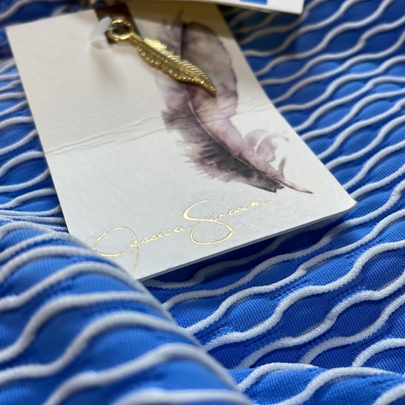 NWT (XL) Jessica Simpson swim bottom sky blue white wave gold grommets brand new - Picture 5 of 10